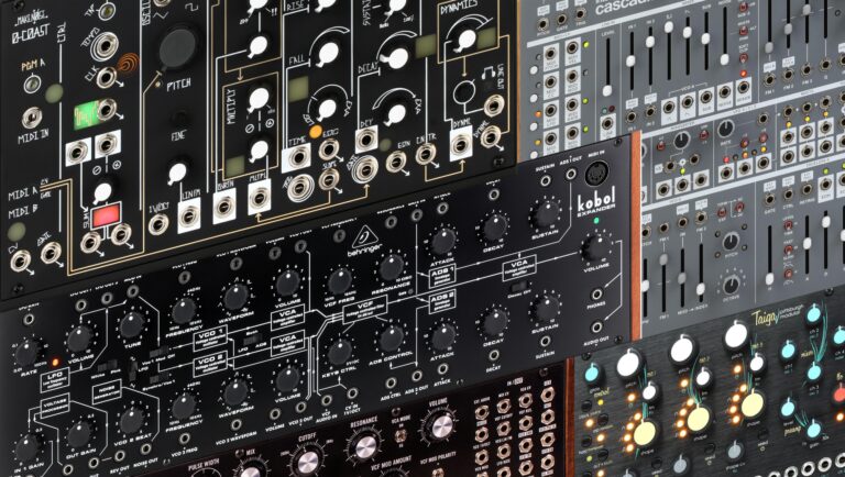Wall of black and silver Eurorack modules