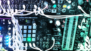 Modular synth somewhat showing the use of a matrix mixer for send /eturn routing